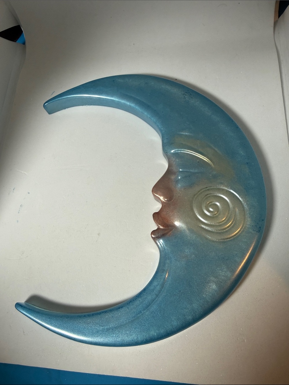 Blue Crescent Resin Moon Face Wall Art by